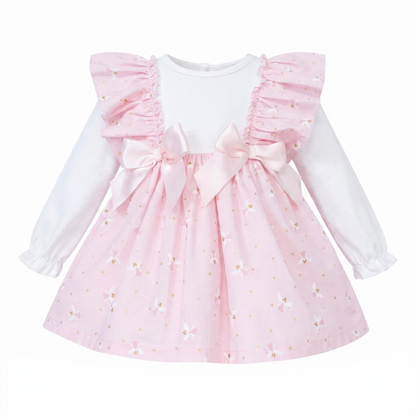 Baby Girls Pink Frilly Puff Sleeve Dress & Bloomers
