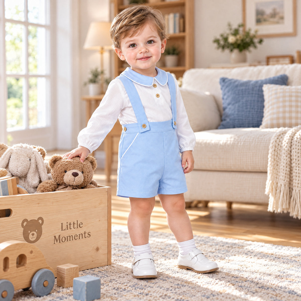 Baby Boy Blue Cozy Winter Cotton Brace Shorts with Shirt