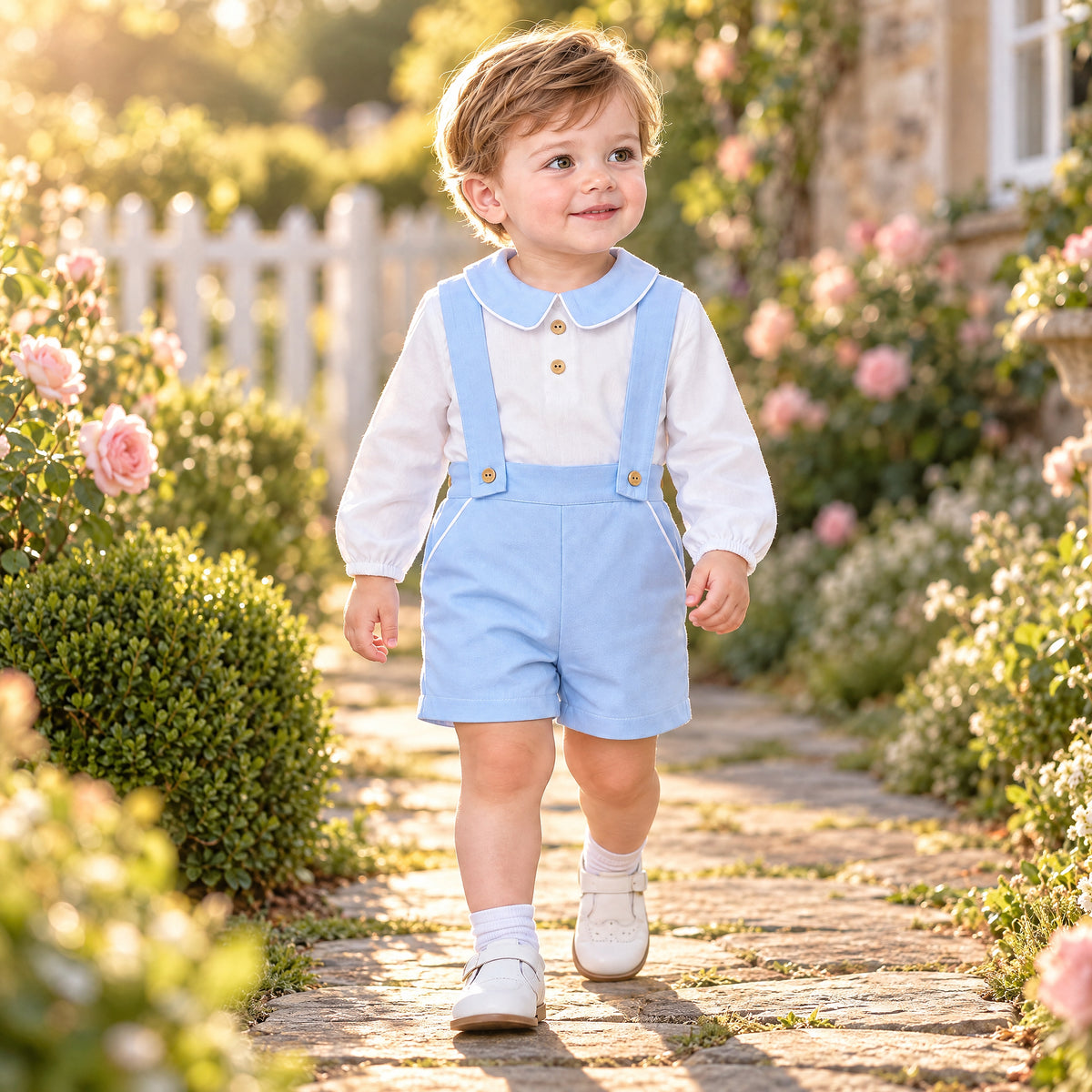 Baby Boy Blue Cozy Winter Cotton Brace Shorts with Shirt