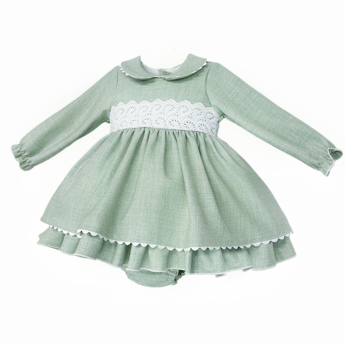 Baby Girls Green Embroidered-Trim Dress with Pants