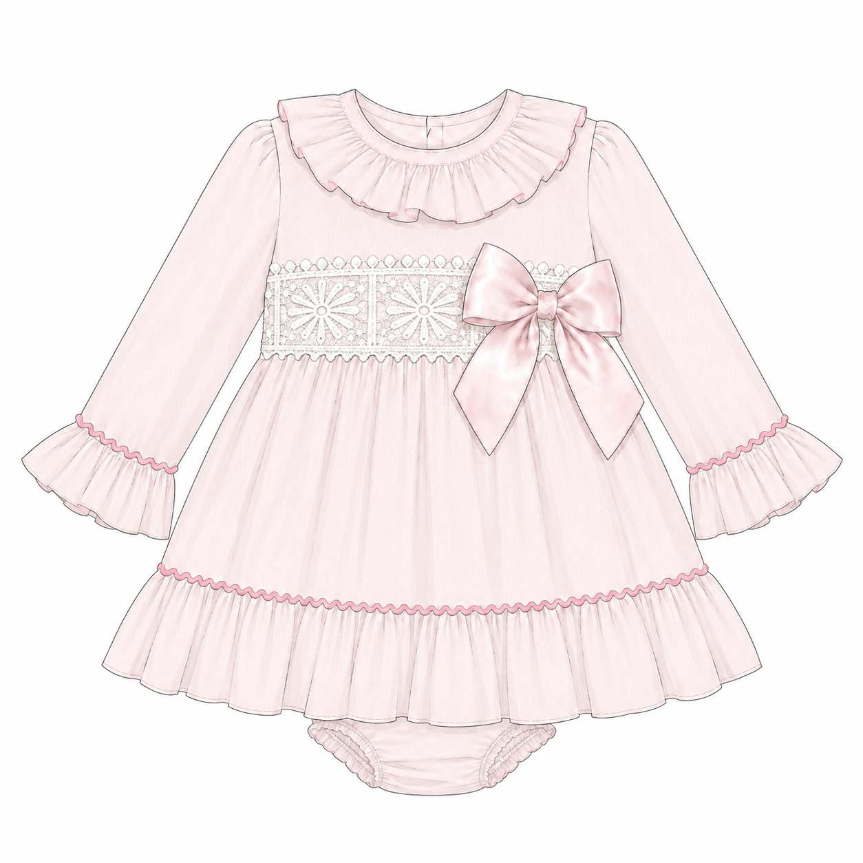Baby Girls Pale Pink Broderie Waist Dress and Pants Set