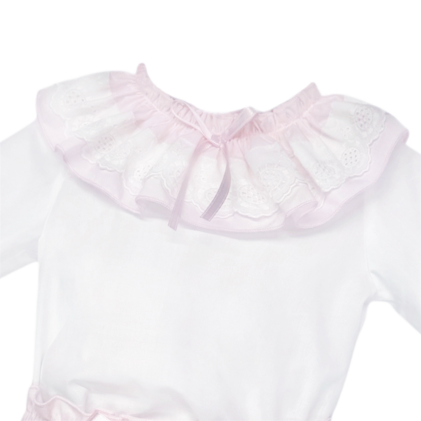 Baby Girls White Broderie Collar Top and Pink Pants, detail view