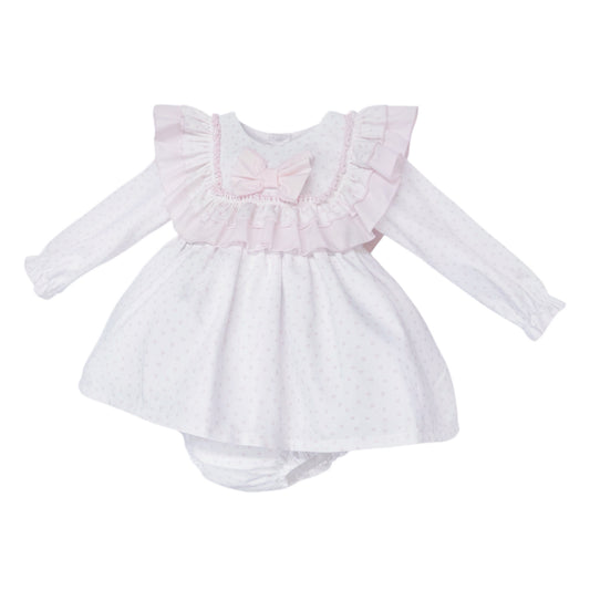 Baby Girls Pale Pink Spot Ruffle Dress and Pants, alternate view 1