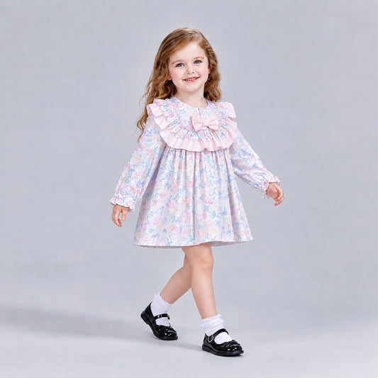 Baby Girls Pastel Bow Print Dress & Pants Set