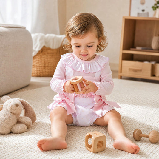 Baby Girls Pink Cloud & Star Romper and Blouse Set