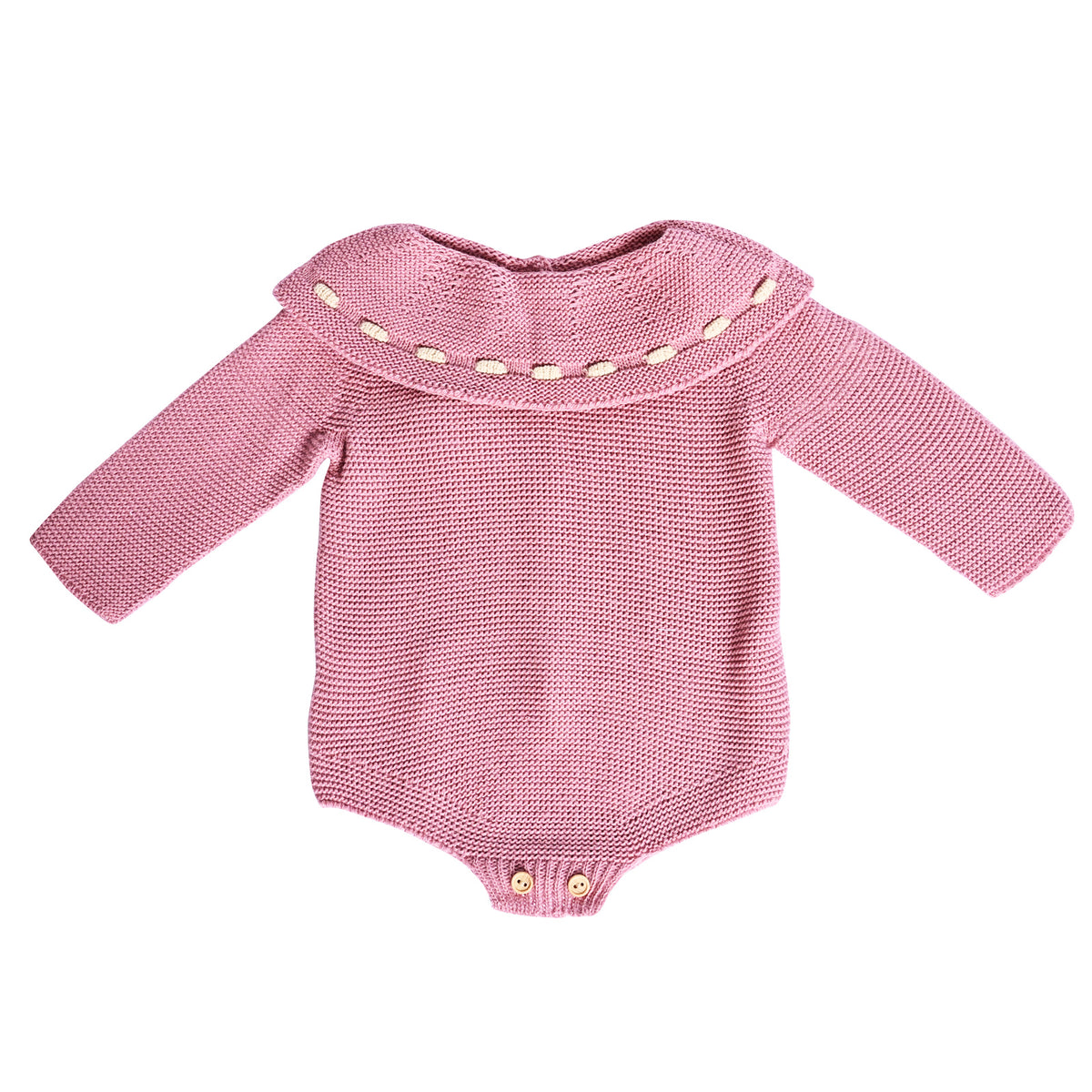 Dusty Pink Ribbon Collar Knitted Baby Romper