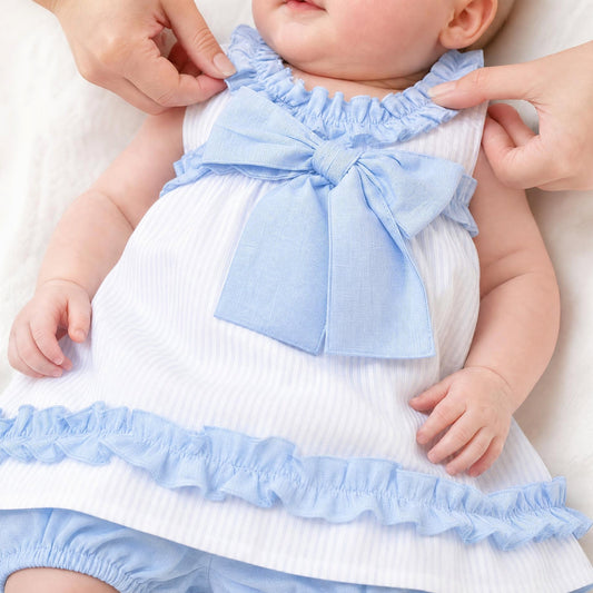 Baby Girls Blue Striped A-Line Dress Set