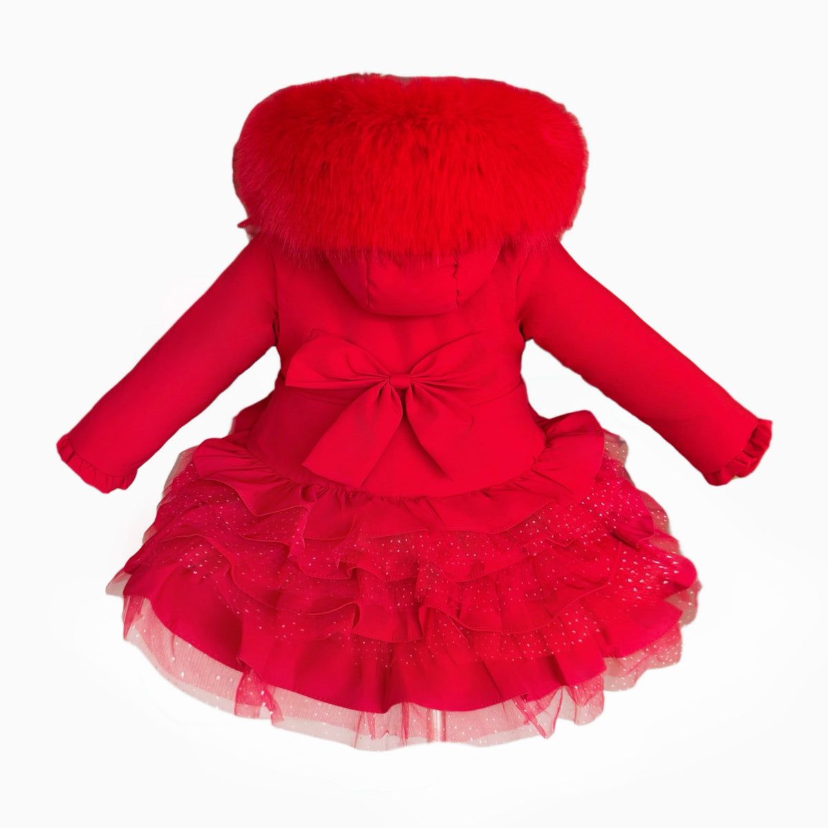 Girls Red Ruffle Hooded Coat