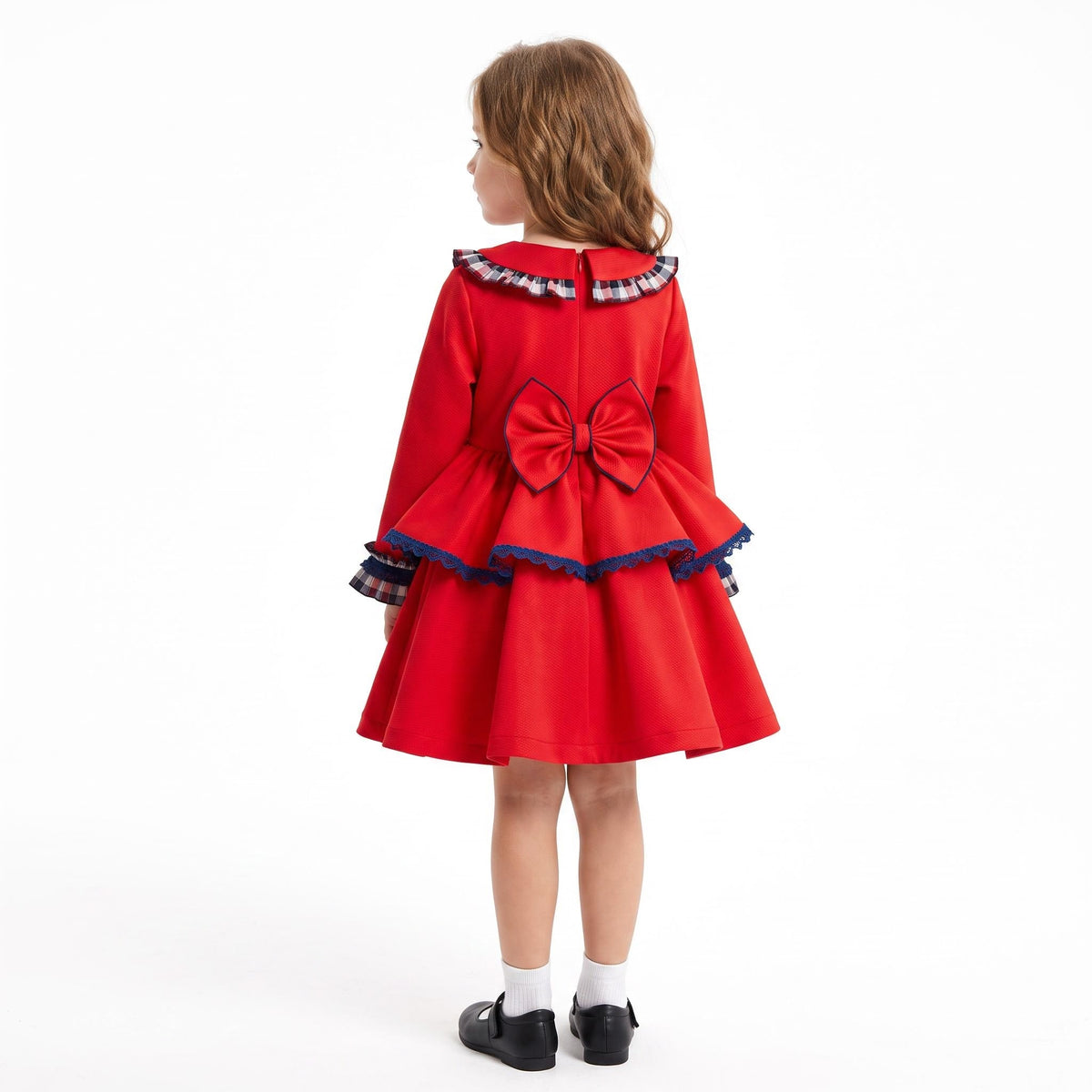 Baby Girls Red & Navy Checked Waffle Frill Jacket