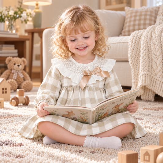 Baby Girls Camel Check Big Frilly Collar Dress With Pants
