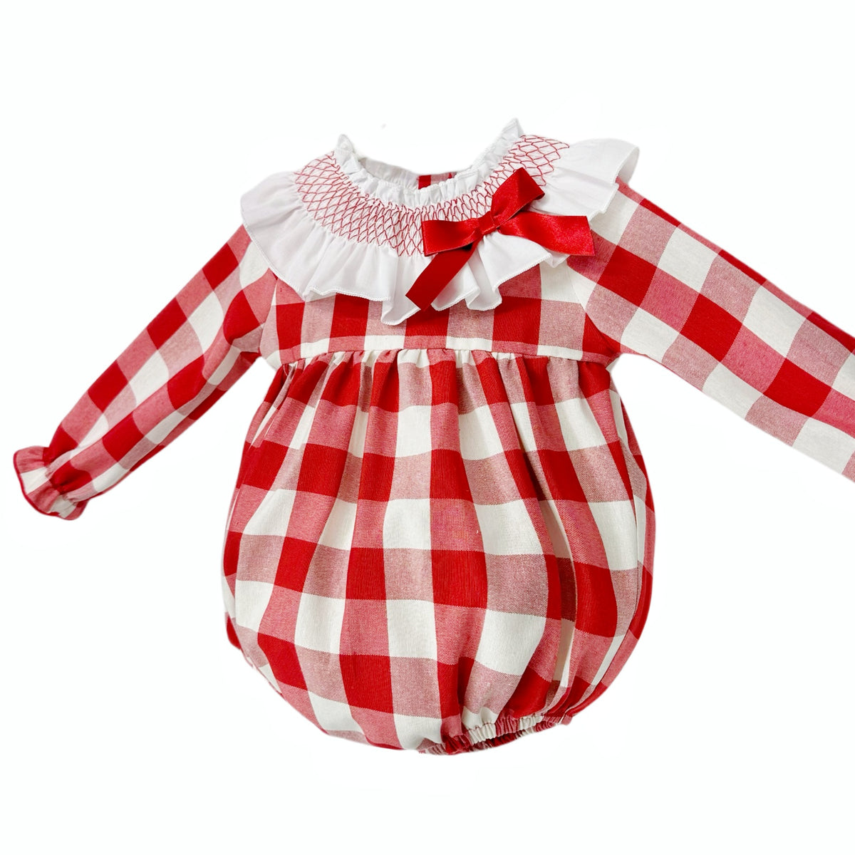 Baby Girls Red Check Smocked-Collar Romper