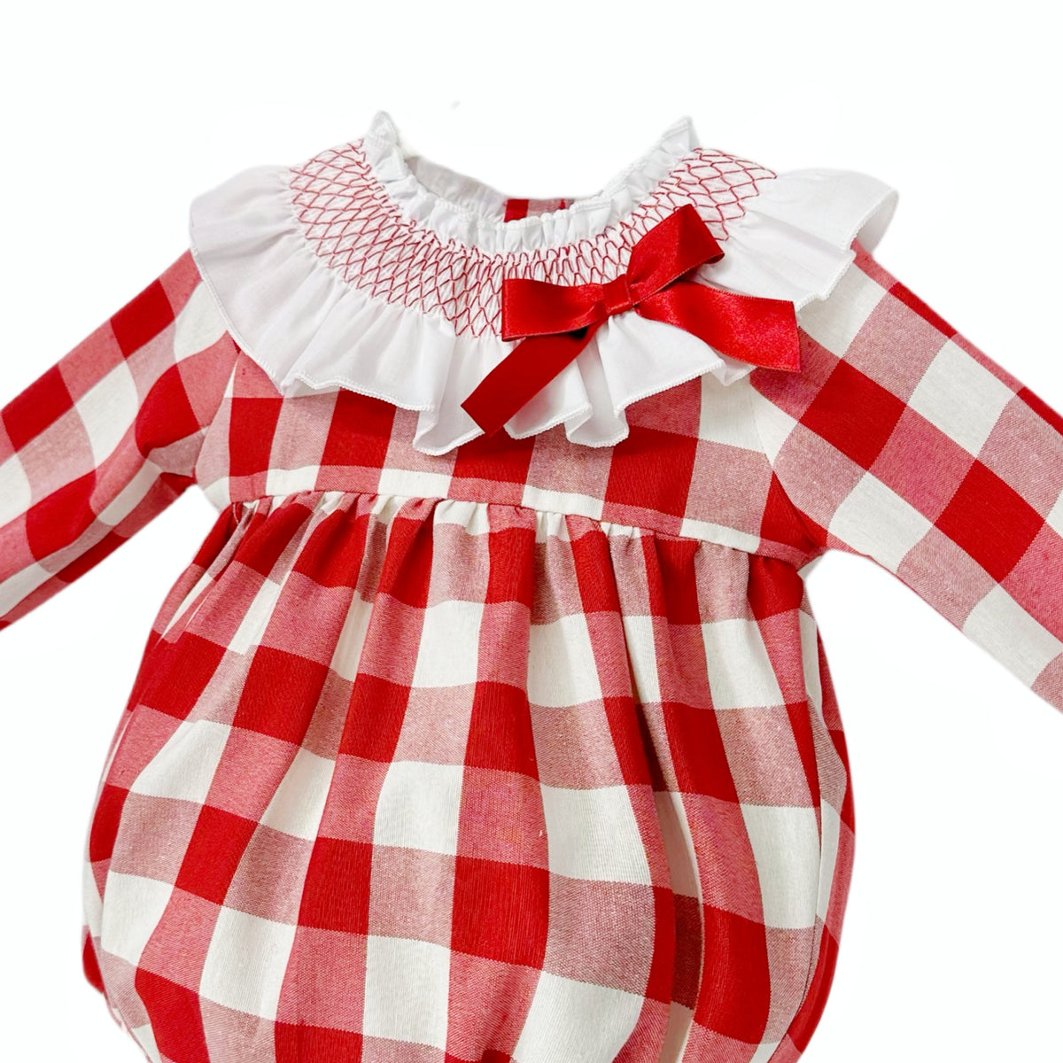 Baby Girls Red Check Smocked-Collar Romper