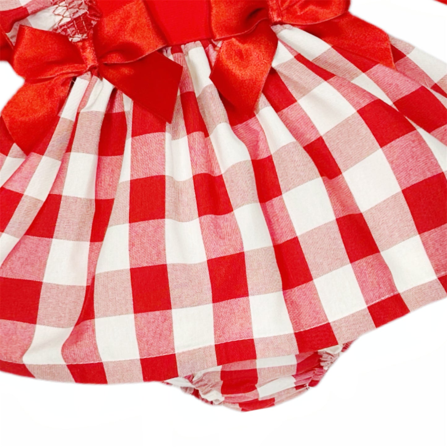 Baby Girls Red Checked Puff Dress & Bloomers