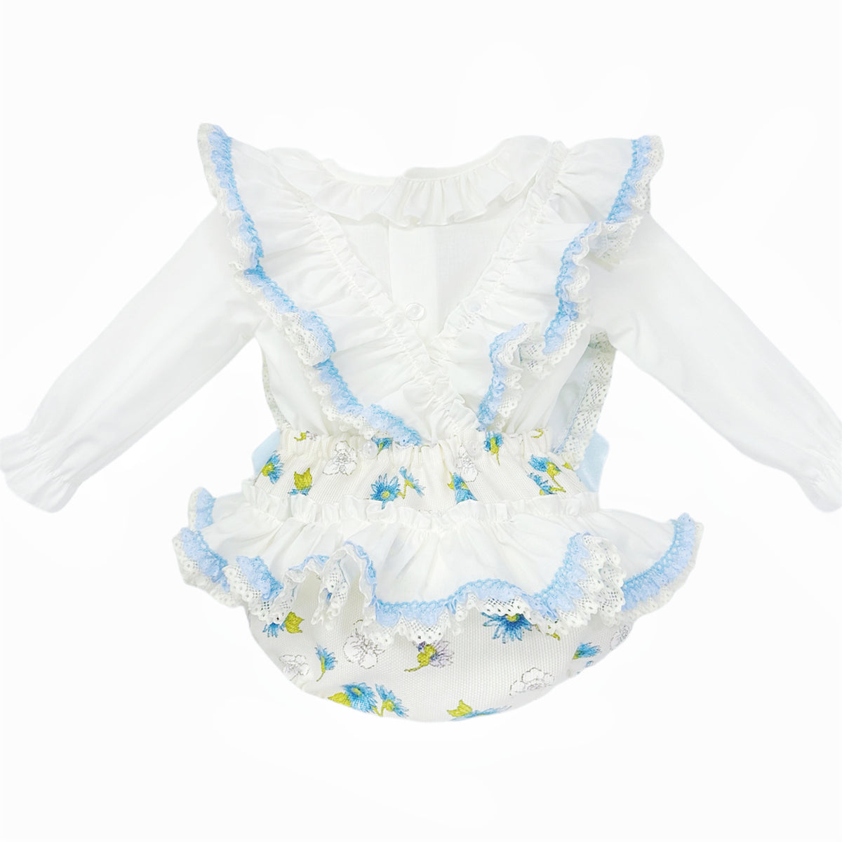 Baby Girls Blue Floral Dungaree and Blouse Set