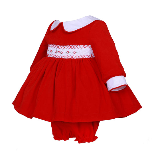 Baby Girls Red Smocked Dress with Pants