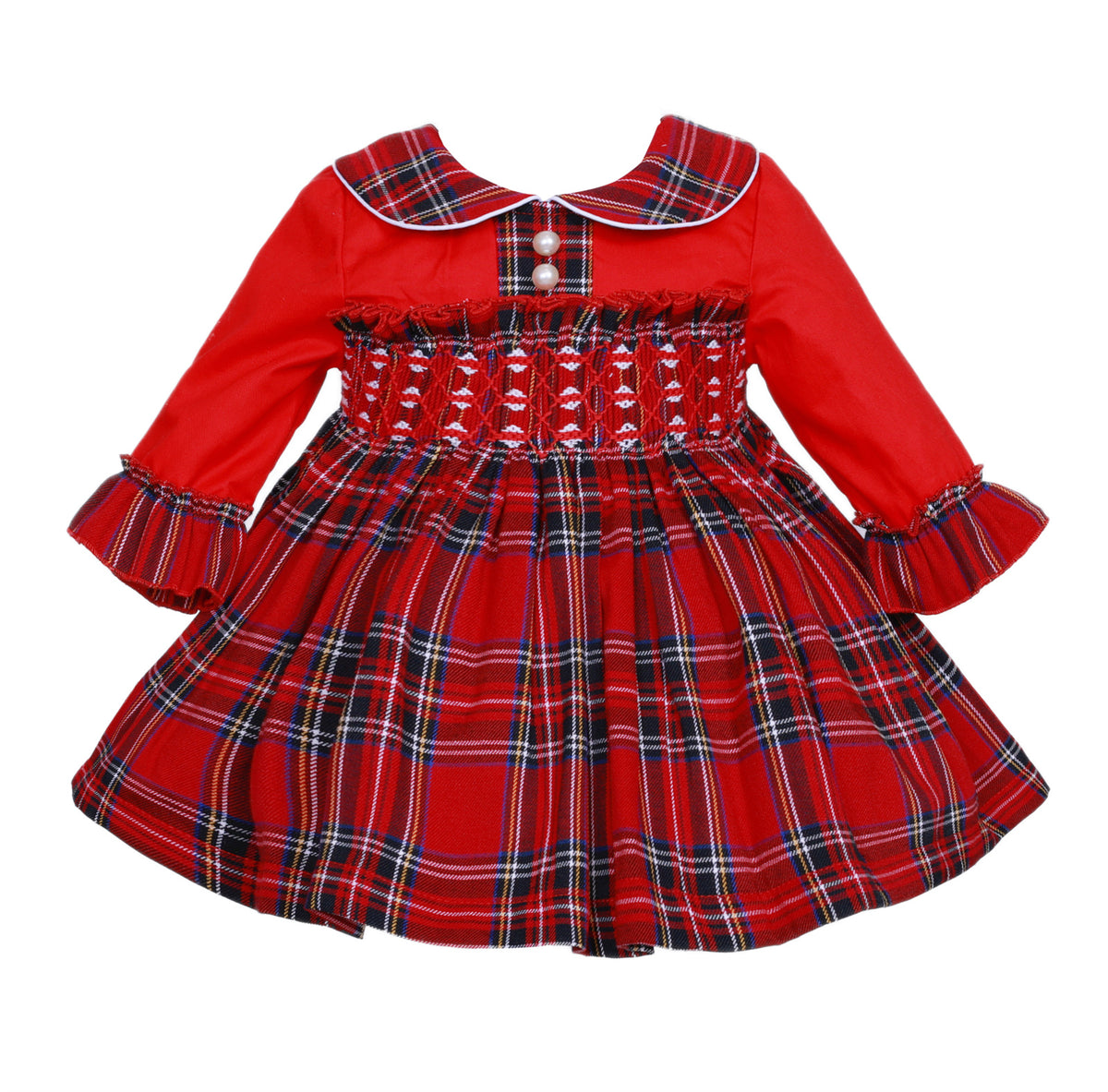 Baby Girls Red Tartan Smocked Collar Dress