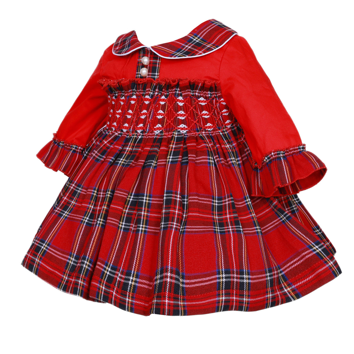 Baby Girls Red Tartan Smocked Collar Dress