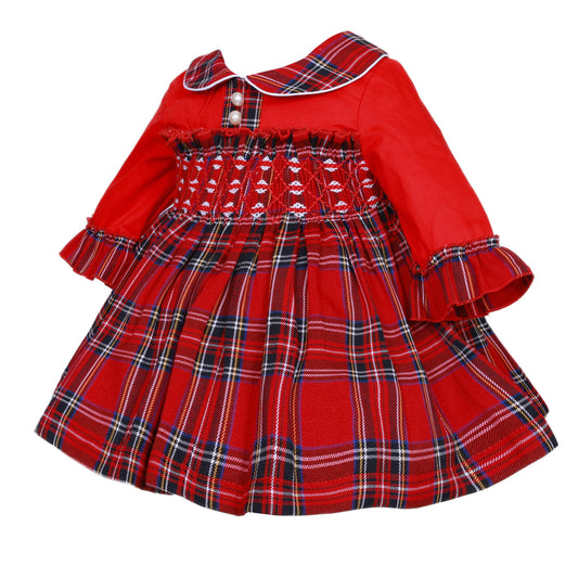 Baby Girls Red Tartan Smocked Collar Dress