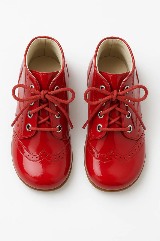Baby Girls Red Patent Punch And Stitch Boots