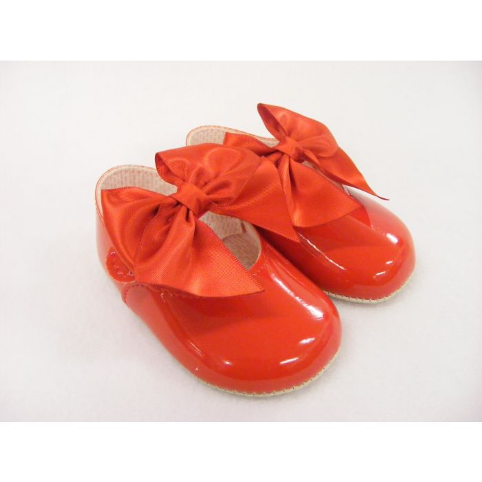 Baby Girls Red Big Bow Patent Pram Shoes