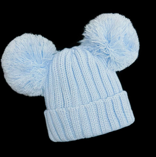 Baby Boys Blue Double Pom Hat