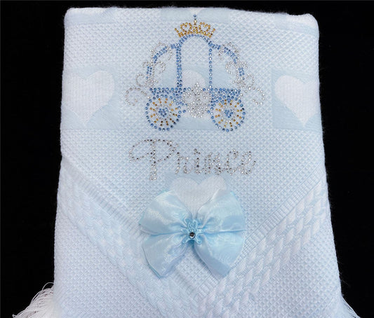 Blue Diamante Bow Baby Shawl