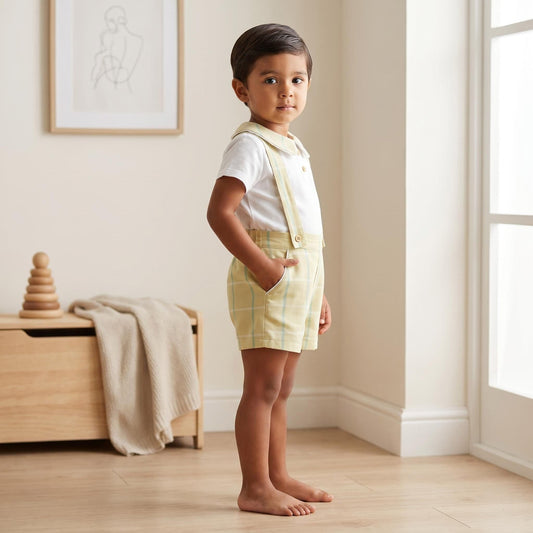 Baby Boy White Beige Check Shorts with Shirt "MYD26064"