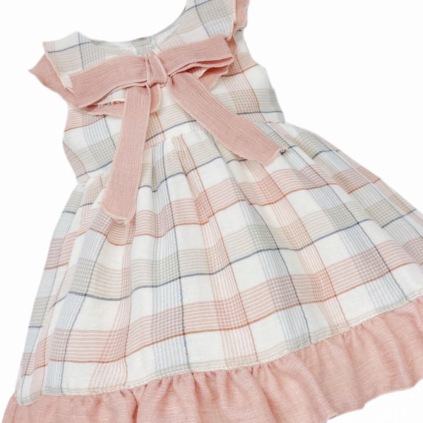 Baby Girl Dusty Pink Checked Sheer Puff Dress with Pants "MYD26054"