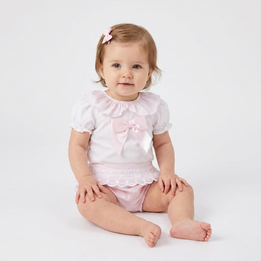 Baby Girl Pink Cotton Lace Shirt with Shorts "MYD26012"