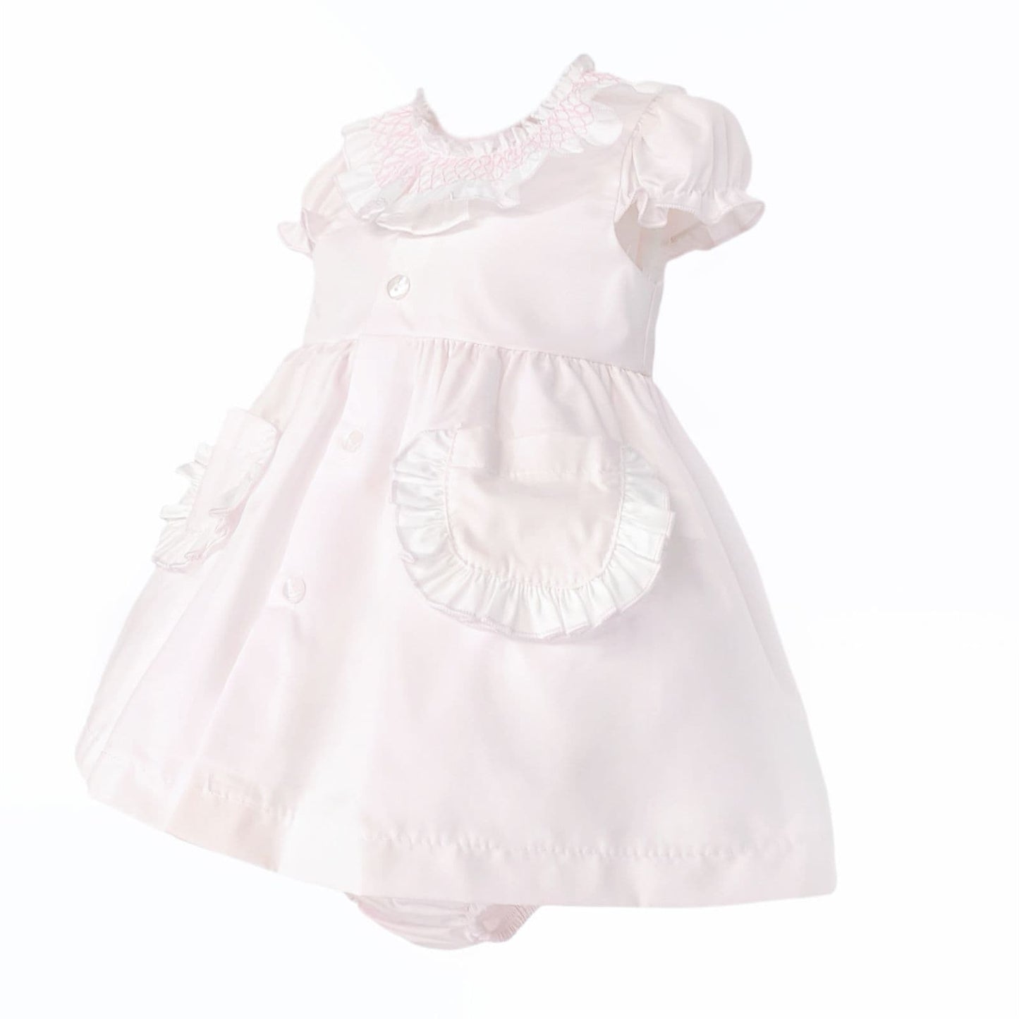 Baby Girl Pink Cotton Smocked Collar Puff Dress with Pants "MYD26013"