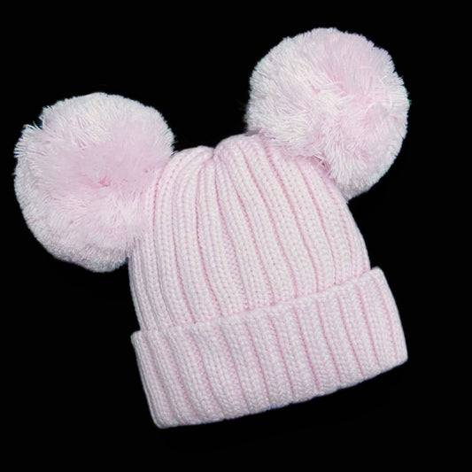 Baby Girls Pink Double Pom Hat