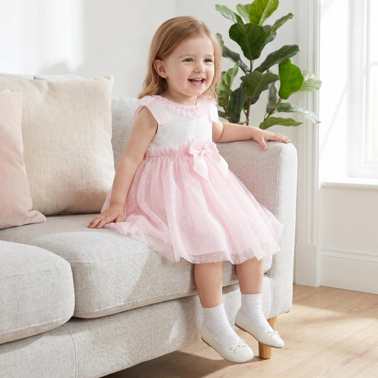 Baby Girl Pink Tulle Mesh Dress Satin Bow "2508 Pink"