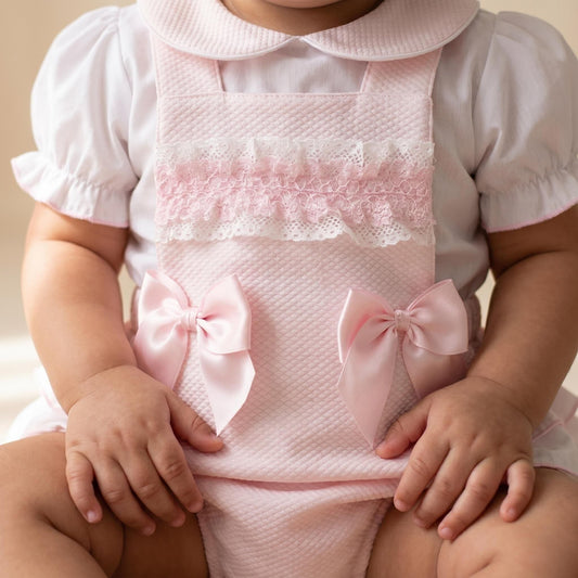 Baby Girl Pink Waffle Frilly Bottom Romper with Shirt "2608"