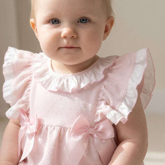 Baby Girl Pink Waffle Frilly Shoulder Romper "2613"