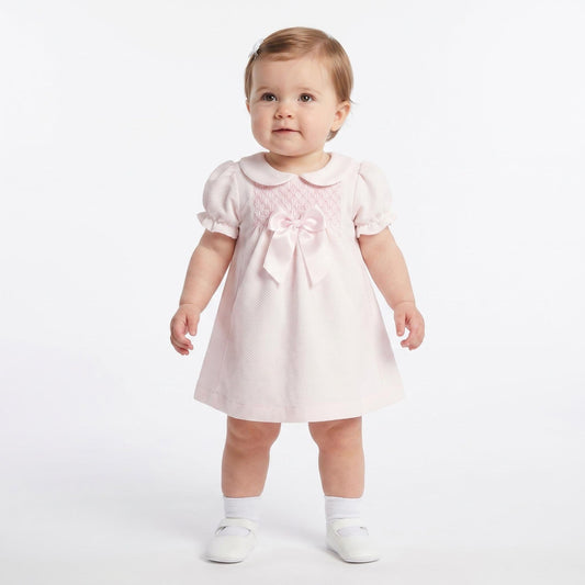 Baby Girl Pink Waffle Smocked Puff Dress "2604"