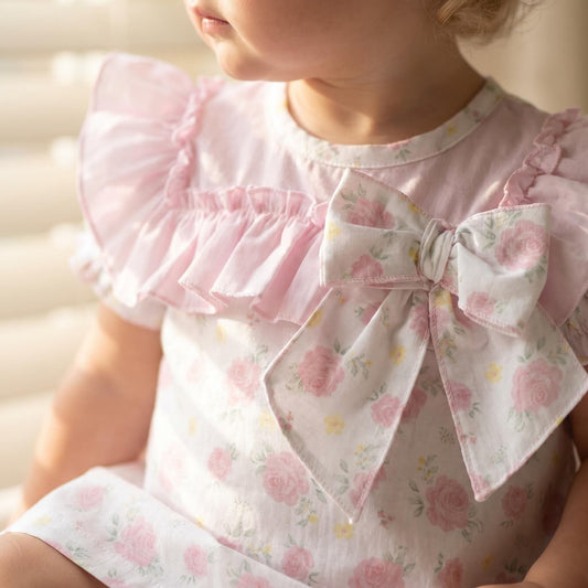 Baby Girl Pink White Rose Collar Dress with Pants "MYD26041"