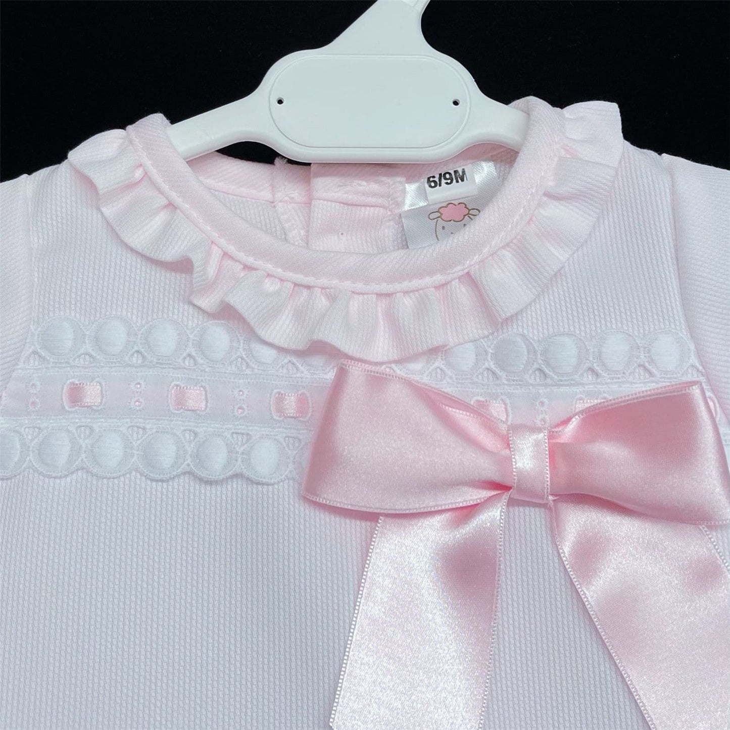 Baby Girl Spanish Pink A Line Dress Ribbon Insert Lace Satin Bow Pants Set "MYDA603"