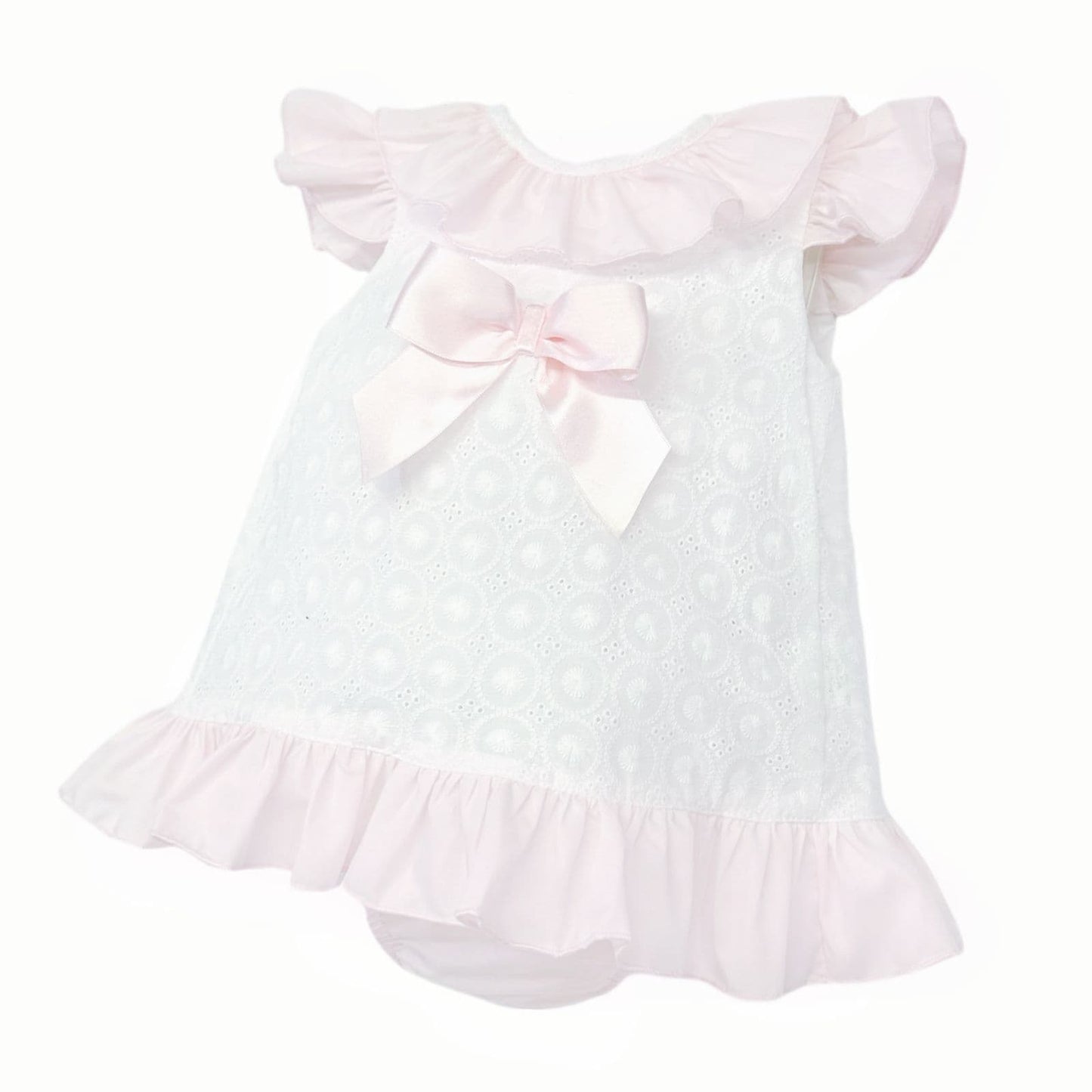 Baby Girl White Cotton Embroidery Open Back Dress with Pants "MYD25053"