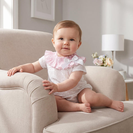 Baby Girl White Embroidery Frilly Collar Romper "MYD26003"