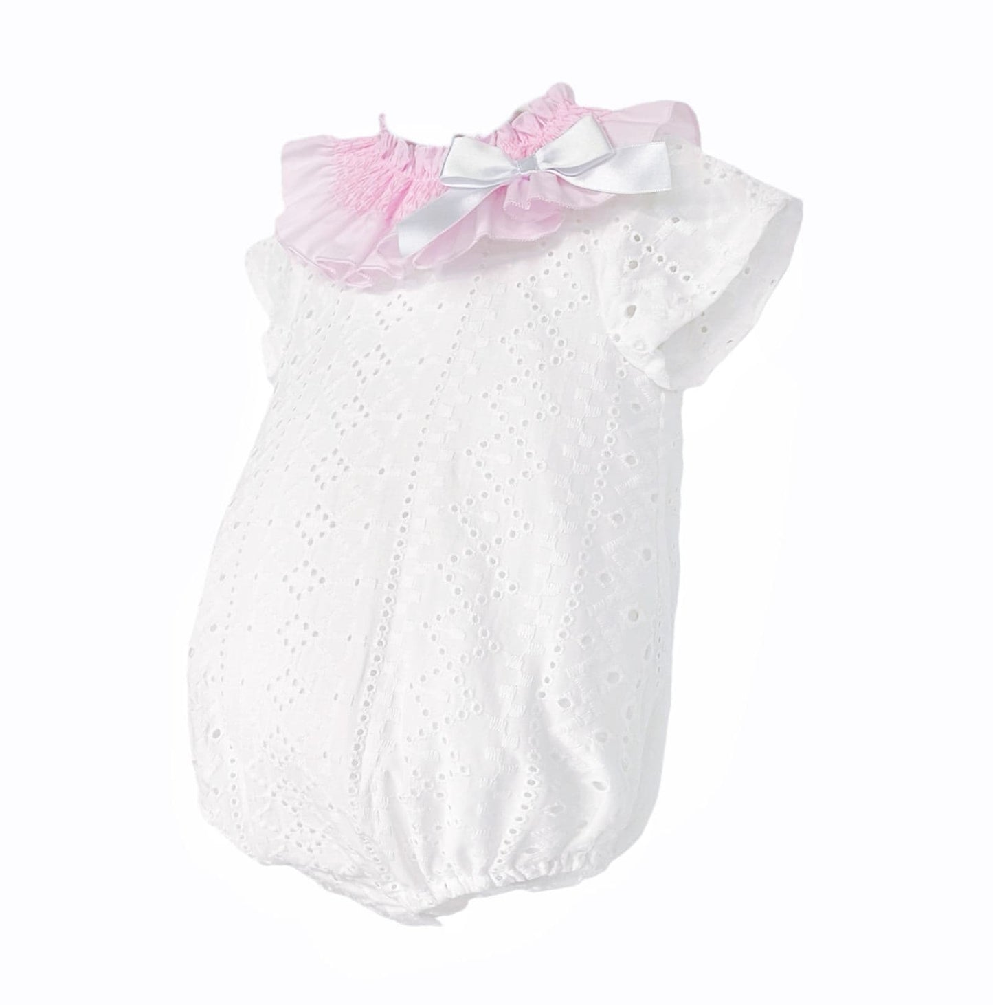 Baby Girl White Embroidery Frilly Collar Romper "MYD26003"