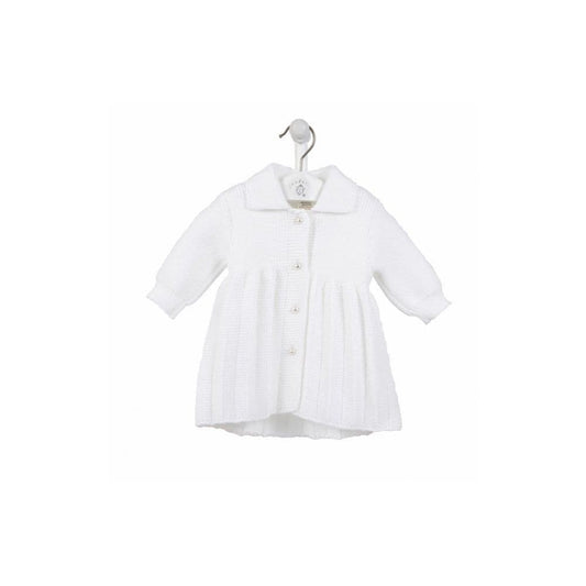Baby Girl White Knitted Coat with Pearl Buttons "A4043 W"