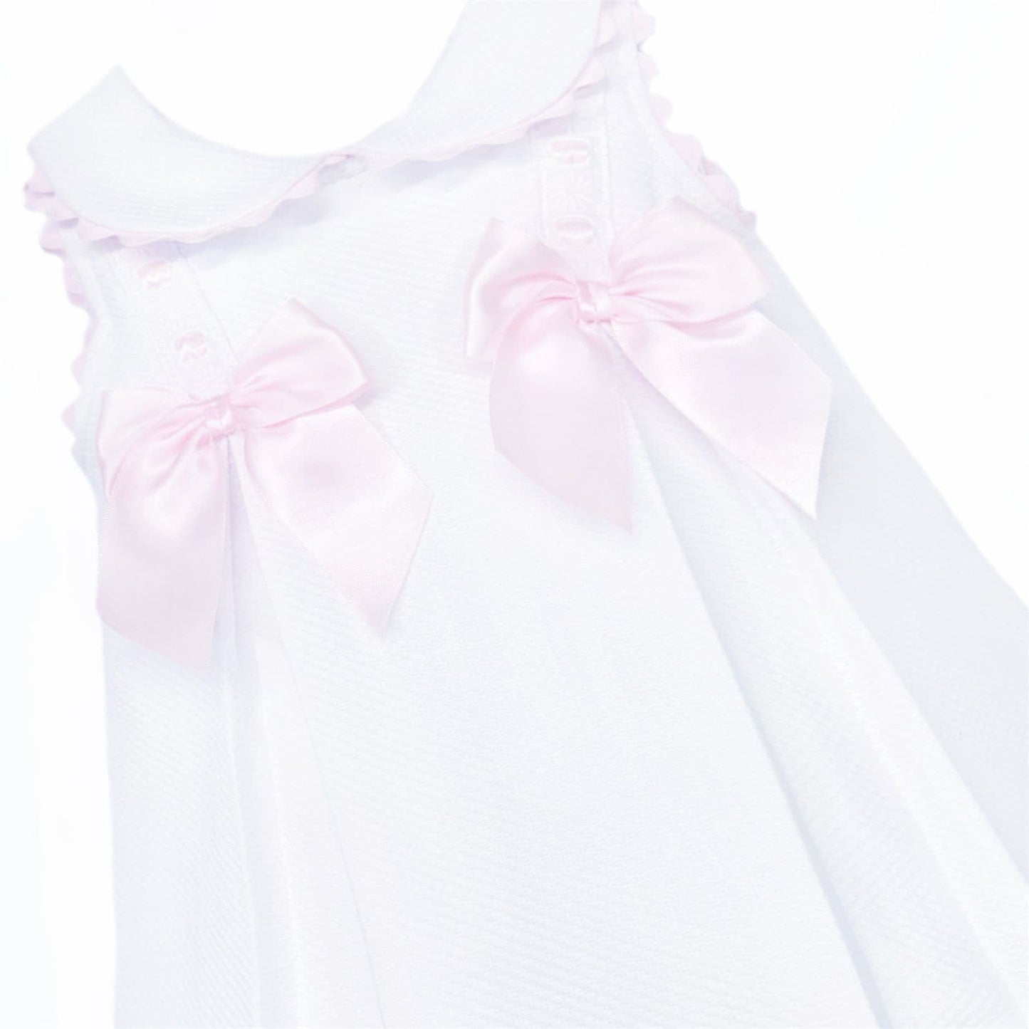Baby Girl White Waffle with Pink Bow Dress "2602"