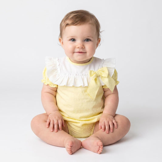 Baby Girl Yellow Cotton Plumetis Romper "MYD26019"