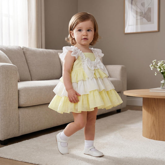 Baby Girl Yellow Cotton Puff Ball Sun Dress with Pants "MYD26018"