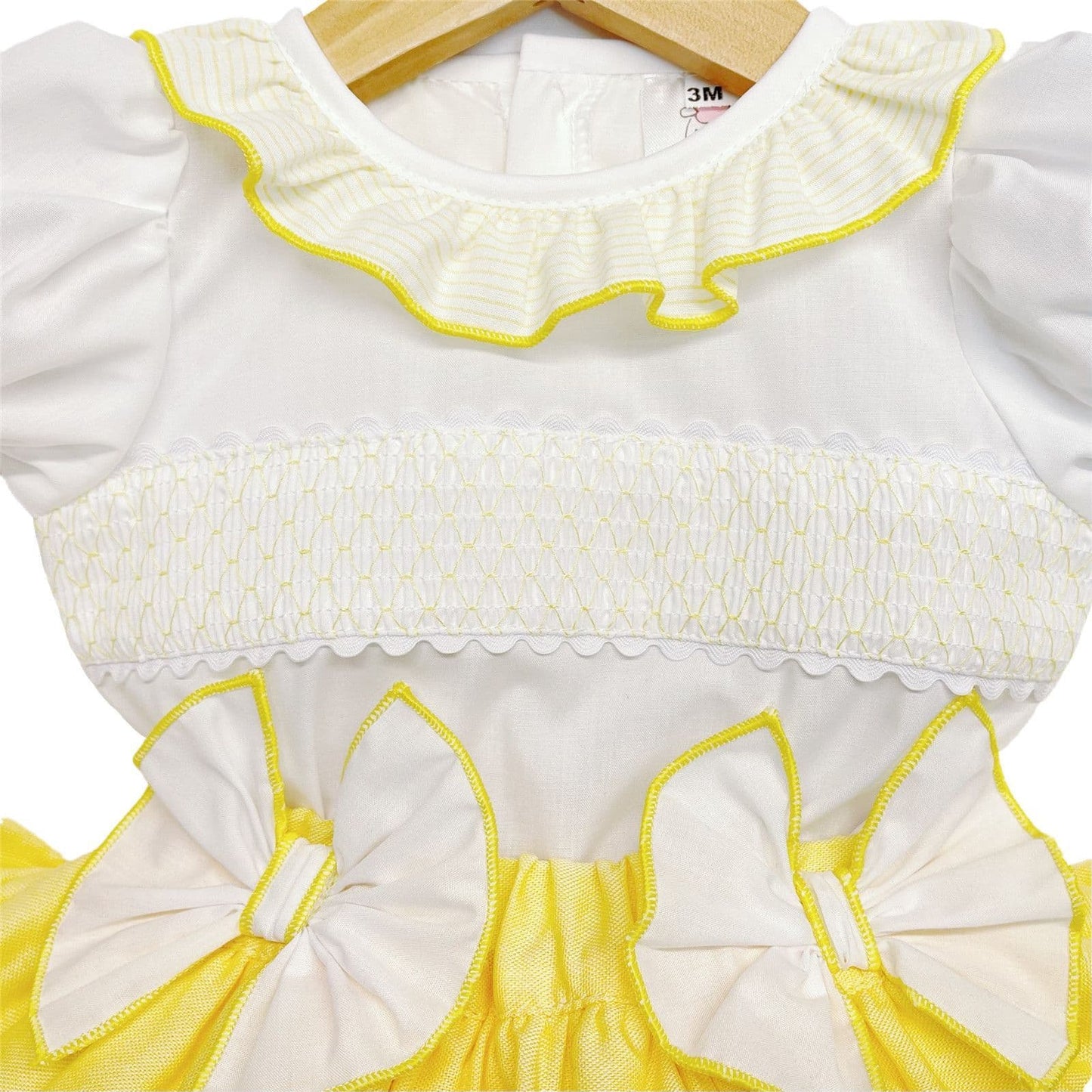 Baby Girl Yellow Frilly Skirt with Smocked Shirt Satin Bows "MYD2224"