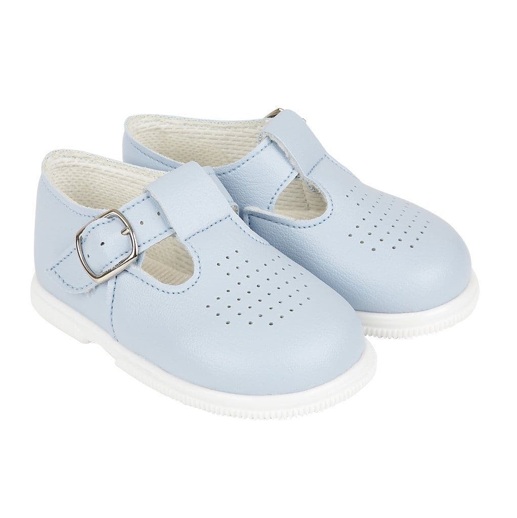 Baby Girls Matt T-Bar & Punch Detail Hard Sole Shoes "H501 Blue"