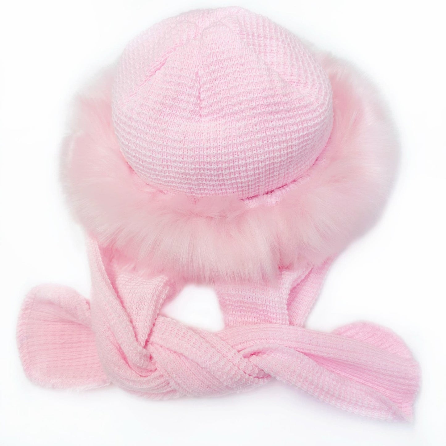 Baby Pink Russian Style Faux Fur Hat with Attached Scarf