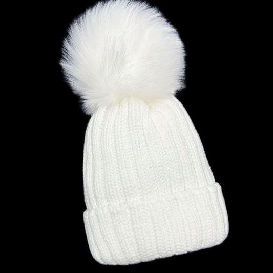 Baby Unisex White Faux Fur Pom Hat