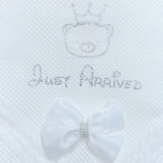 White Diamante Bow Baby Shawl