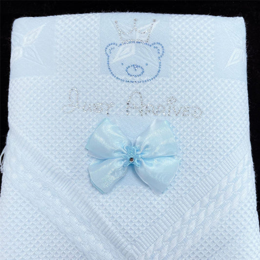 Blue Diamante Bow Baby Shawl